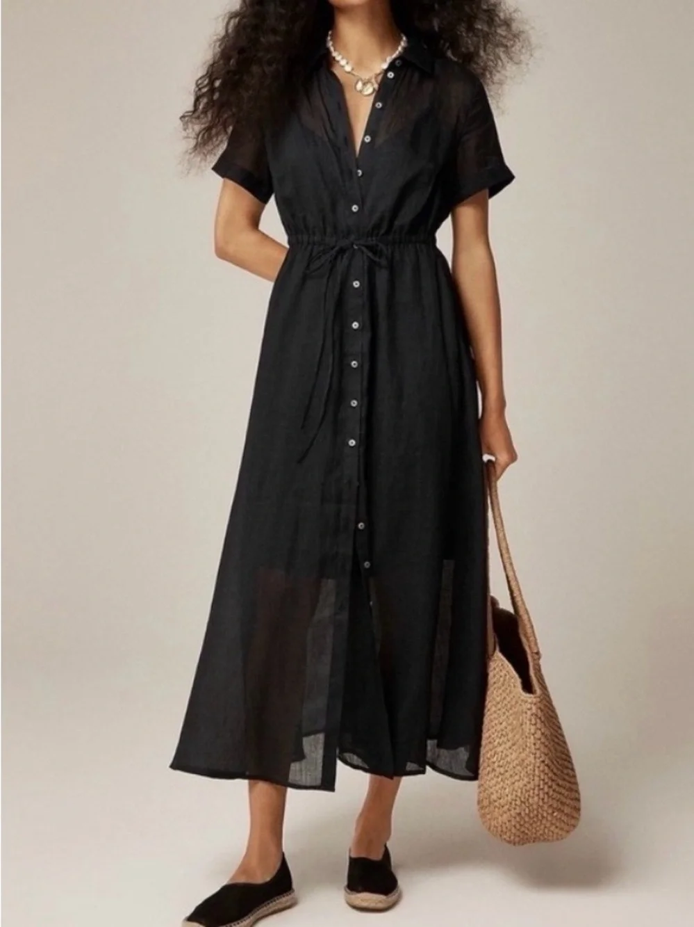 J. Crew Black Cerise shirt-dress in ramie with detachable lining.4T.NWT